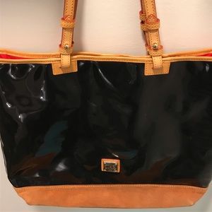 Dooney & Bourke Black Patent with Tan Suede Tote